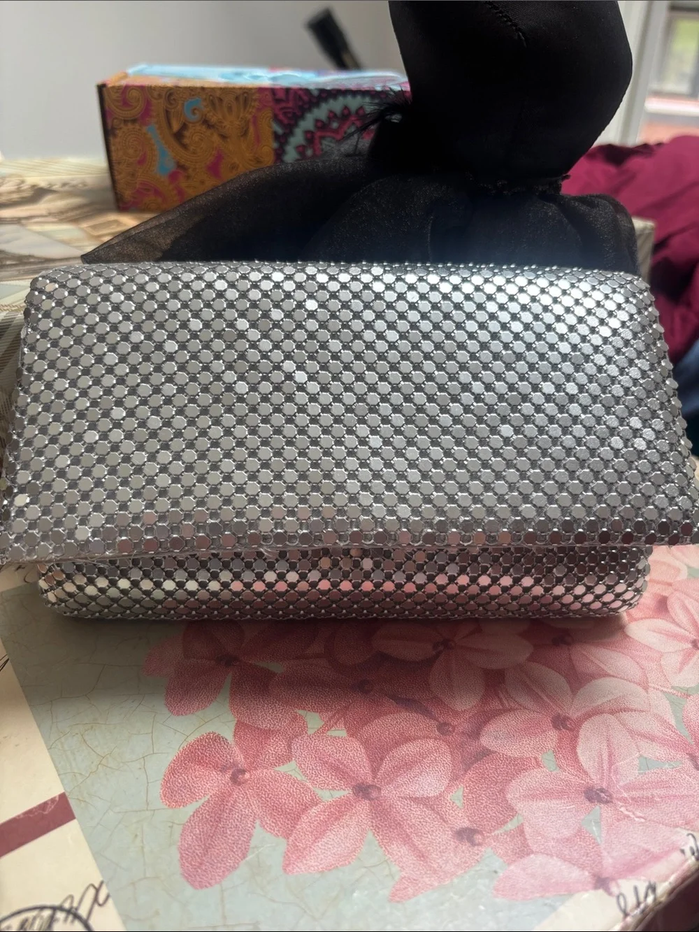 Jessica McClintock Purse Silver Metal Mesh clutch